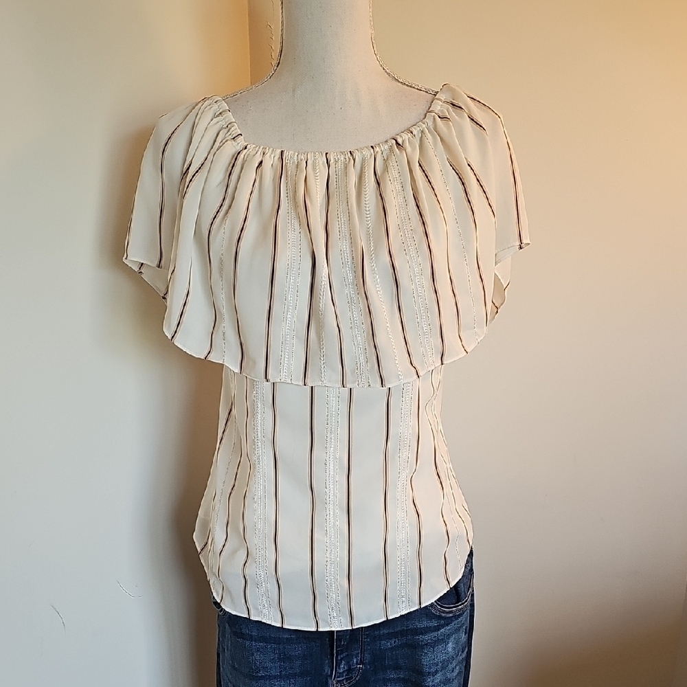 White House Black Market Cream Blouse with Stripes